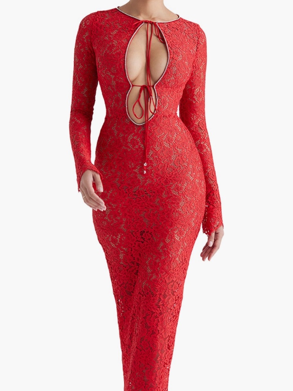 House of CB Lisandra red lace maxi dress